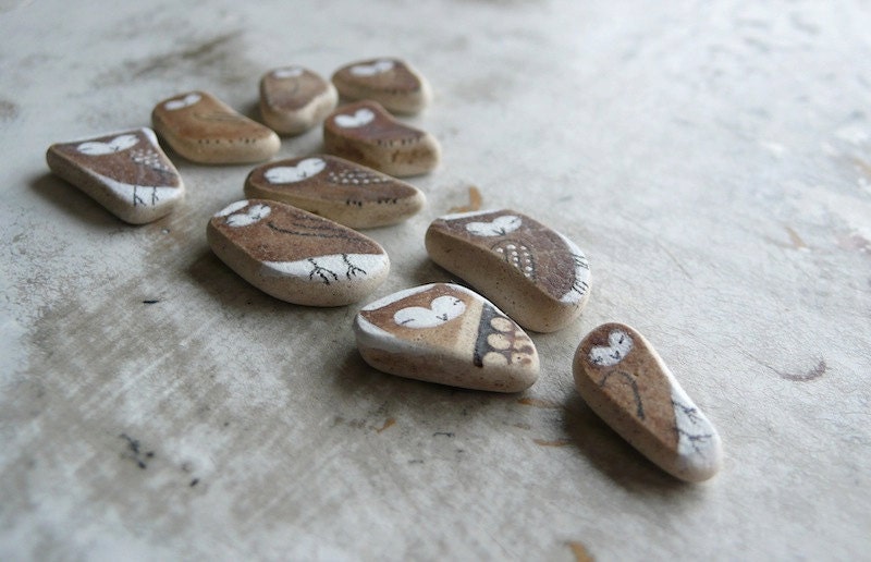 RESERVED - Brown Beach Pottery Collection of Ten - Tiny Owls