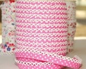 Bias Tape Double Fold Pink Polka Dot Cotton and Crochet Lace
