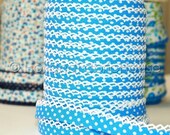 Bias Tape Double Fold Turquoise Polka Dot Cotton and Crochet Lace
