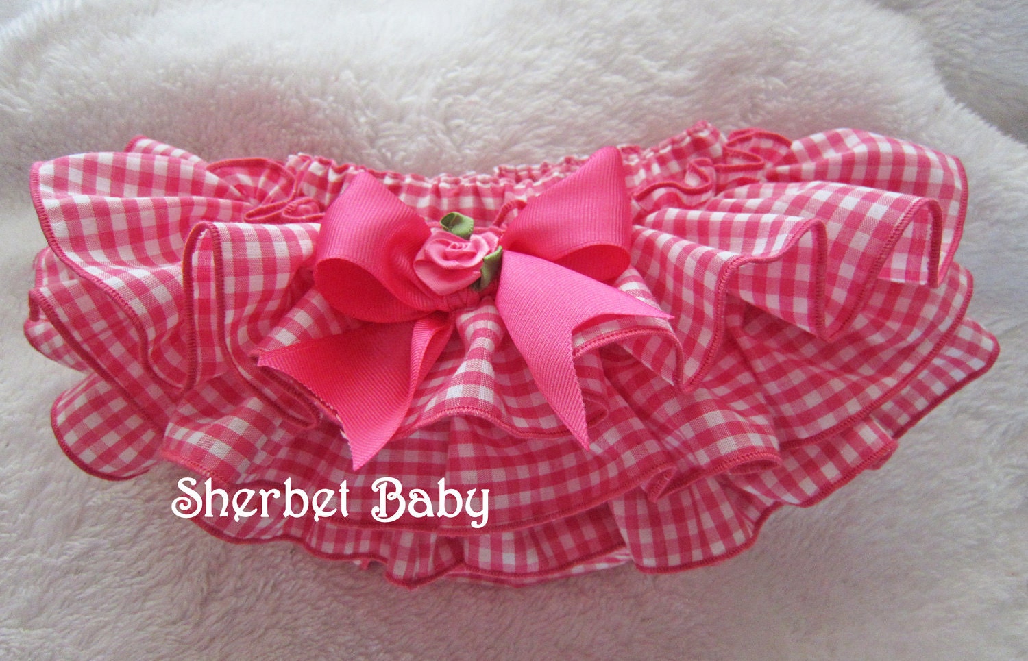 Hot Pink Gingham Sassy Pants Ruffle Diaper Cover Bloomers with Bow