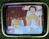 Vintage Norman Rockwell Tray Whos Having More Fun Kids Eating Corn On The Cob