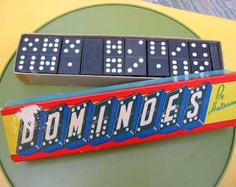 Vintage Dragon Dominoes Halsam And  Milton Bradley Two Boxes One With Colored Dots 1 Missing