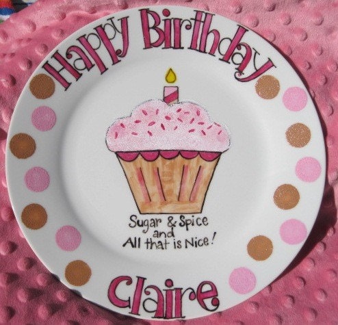 Personalized Birthday PLATE . Frosted Cupcake with Sprinkles . Happy Birthday Plates Made to Order One of a Kind