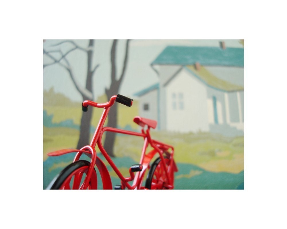 red bicycle with paint by number background print