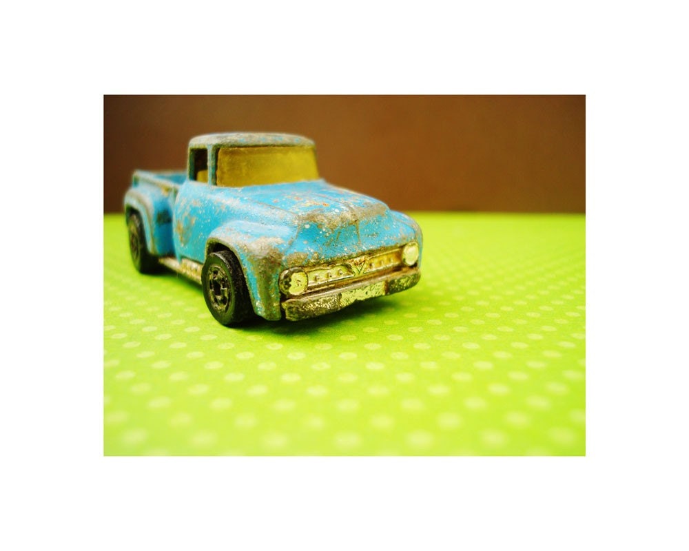 vintage blue toy truck print