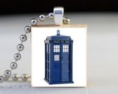 FREE CHAIN - Scrabble Tile Pendant - Dr. Who Tardis