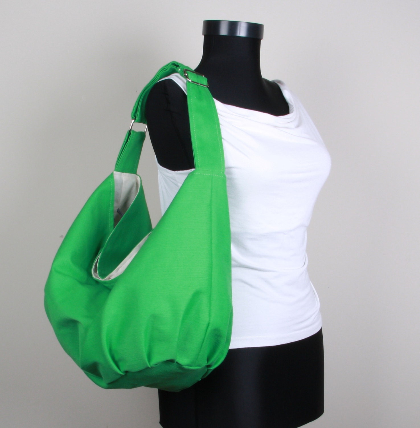 Hobo Bag ,handbag , Shoulder bag , Tote bag ,everyday bag Green with cream lining