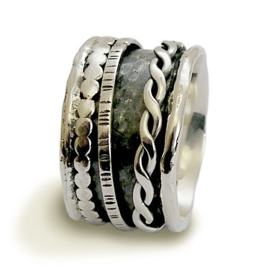 Sterling silver men's and women's meditation band with 3 stacking spinners - Coming on strong.