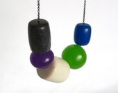 bright colored chunky necklace,  carnival collection. frankideas bold designs, single strand necklace, blue green purple