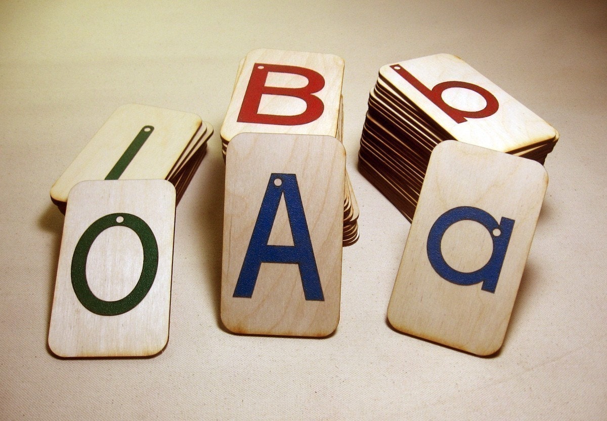 Sandpaper Letters, Uppercase, Lowercase and Numbers mounted on Birch