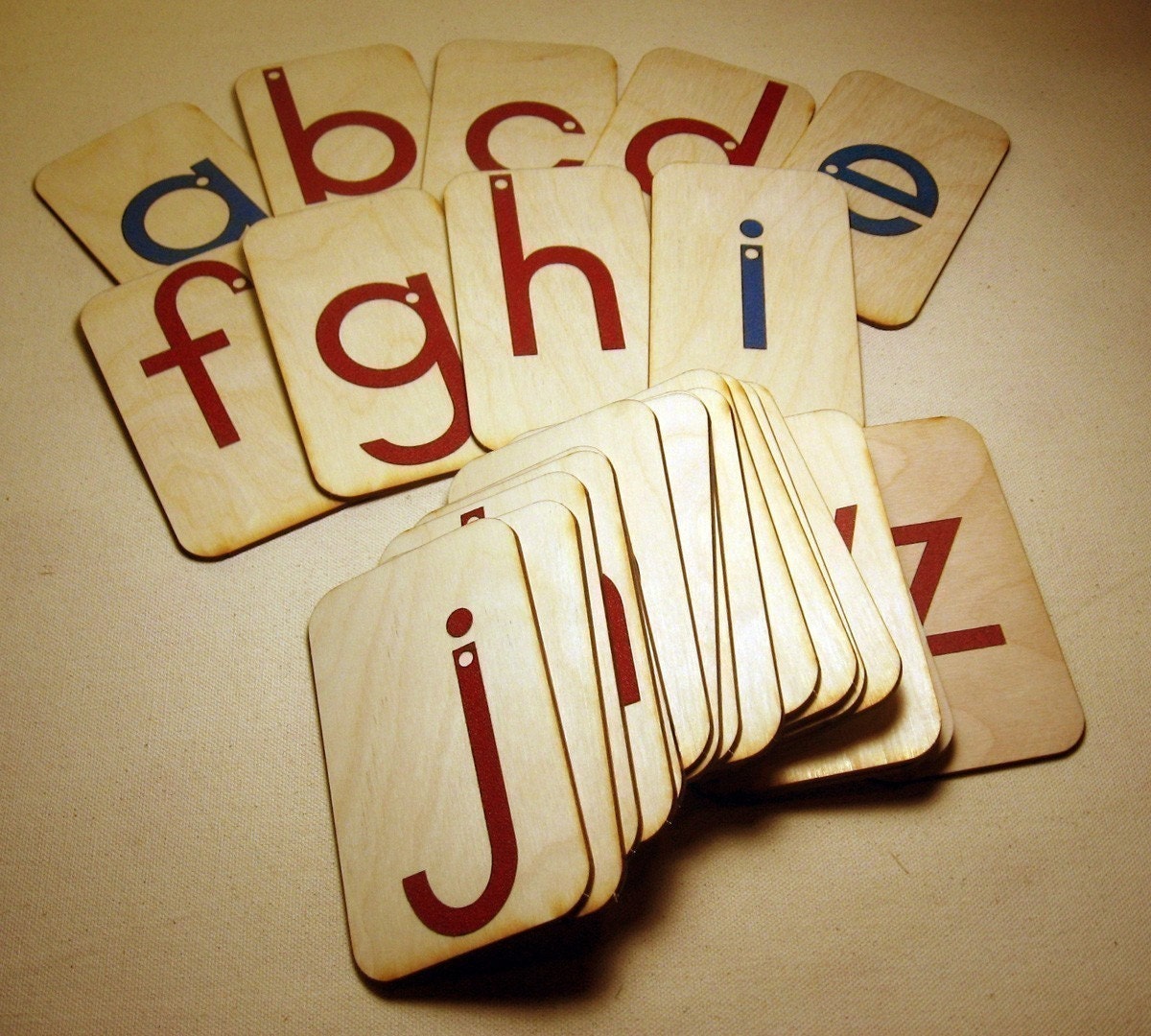 Lowercase Sandpaper Letters Spanish on birch wood