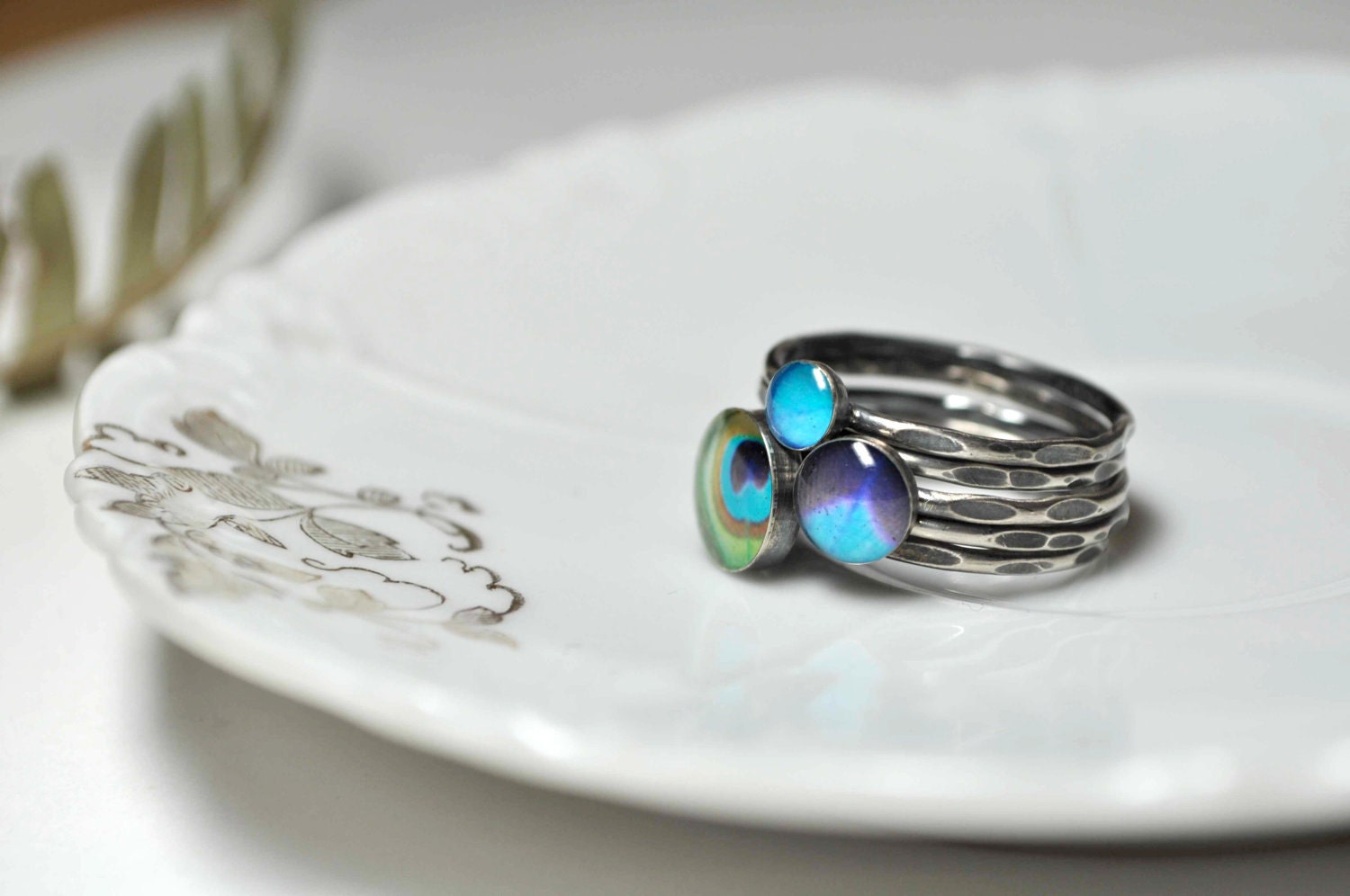 PEACOCK Stacking Rings - Sterling Silver (set of 5). YOUR SIZE.