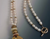 Necklace of Pearls, Brass, and Vintage Elements