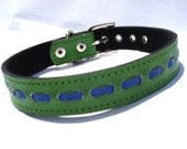 XL Cool Leather Dog Collar Green and Blue