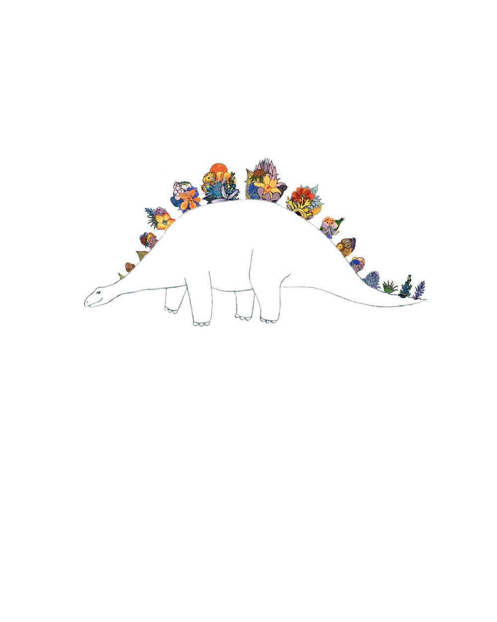 Dino, flowers. 8x10 print