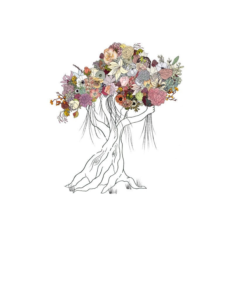 Enchanted Tree, flowers. 8x10 print