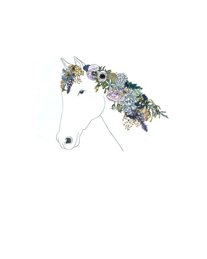 Horse, Flowers. limited edition 8x10 print.