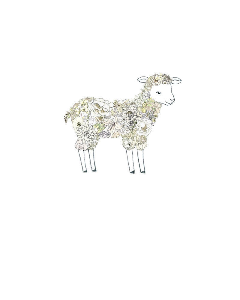 Lamb, flowers. 8x10 print