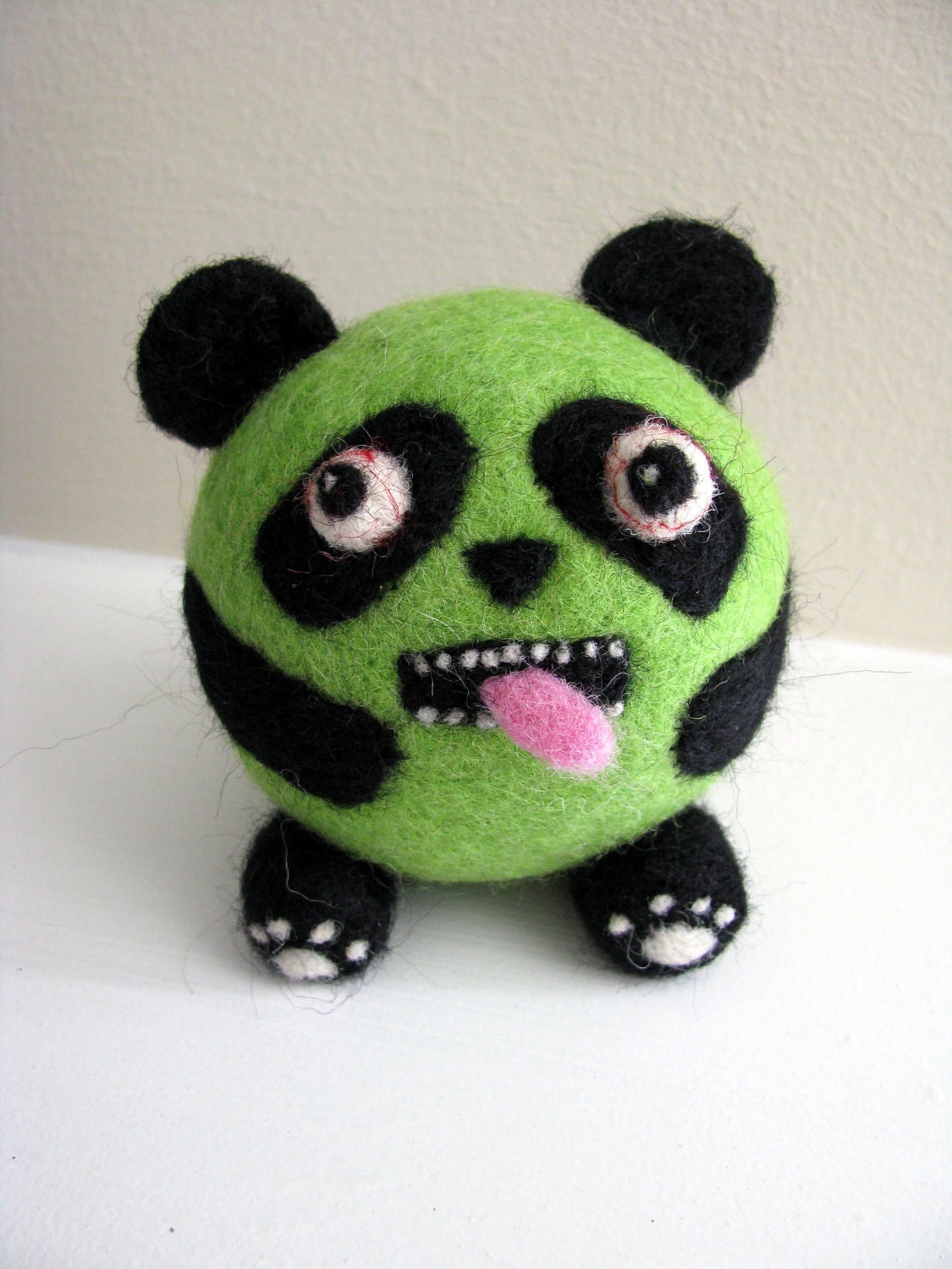 Zombie Panda - Needle Felted Ornament