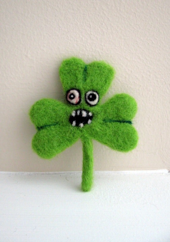 Zombie Shamrock for St. Patrick's Day - Needle Felted Gift