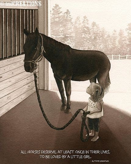 Girl With Horse - 8x10 archival watercolor print by Tracy Lizotte