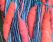 SALE Handspun Art Yarn / Salmon Stream / Extreme texture  / Handmade by Fiber Artist Gerry