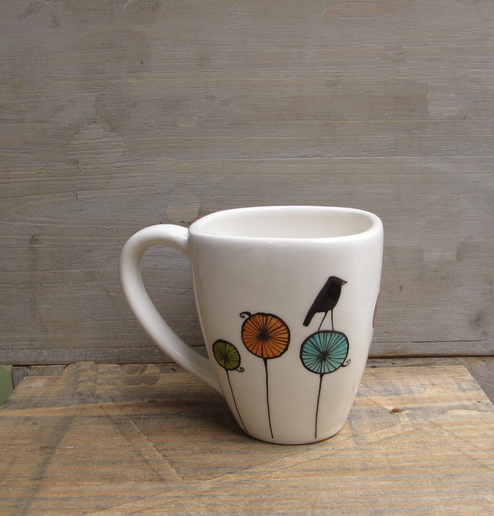 Bird ceramic coffee cup mug, gift for the bird lover, spring garden gift for mother's day