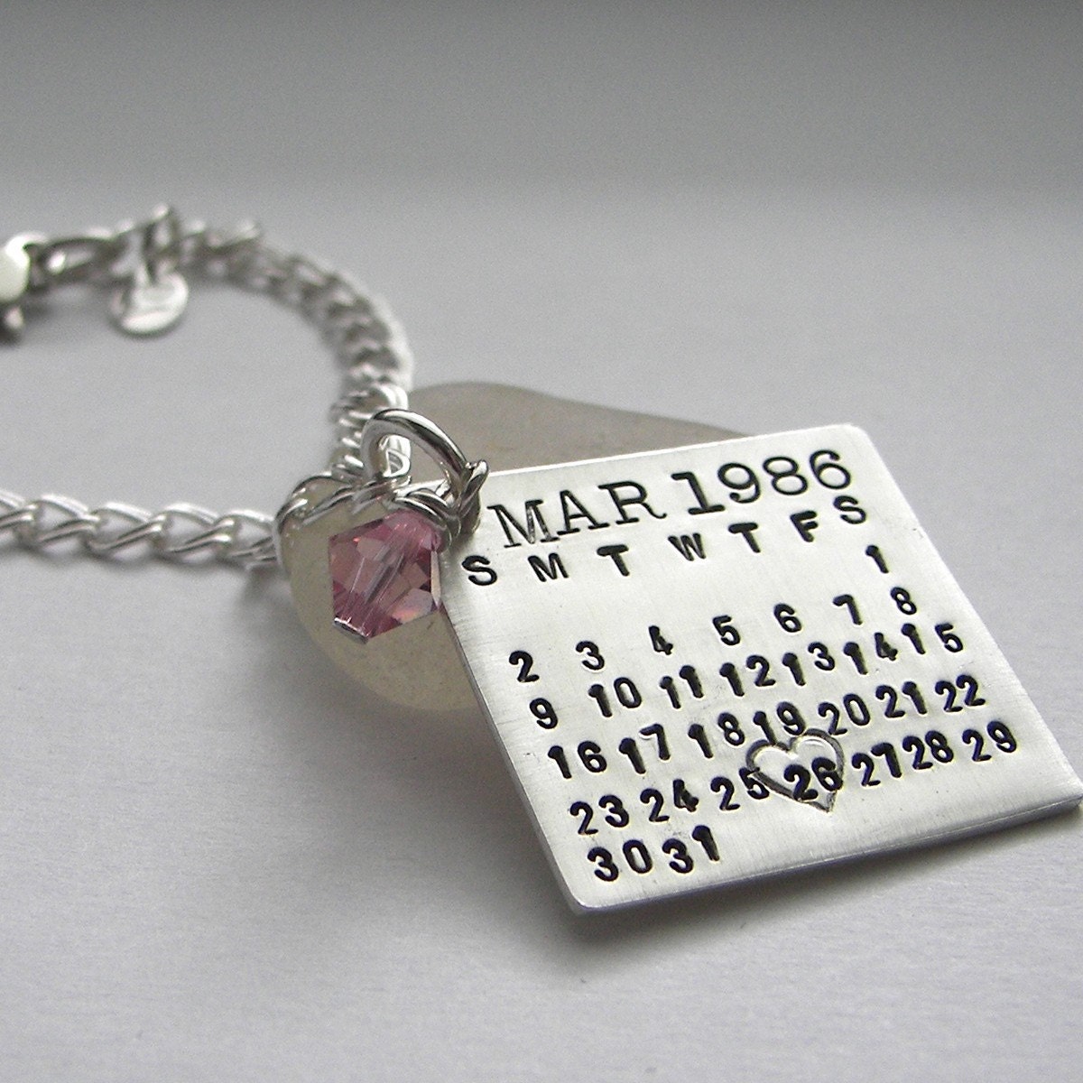Bracelet - Mark Your Calendar Bracelet (tm) - personalized sterling silver bracelet with Swarovski crystal dangle