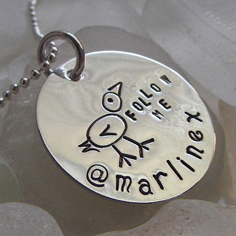 FOLLOW ME with Twitter Handle hand stamped sterling silver necklace