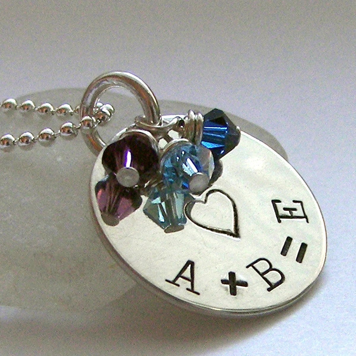 The Perfect Equation -- And Baby Makes Three -- personalized sterling necklace with crystals
