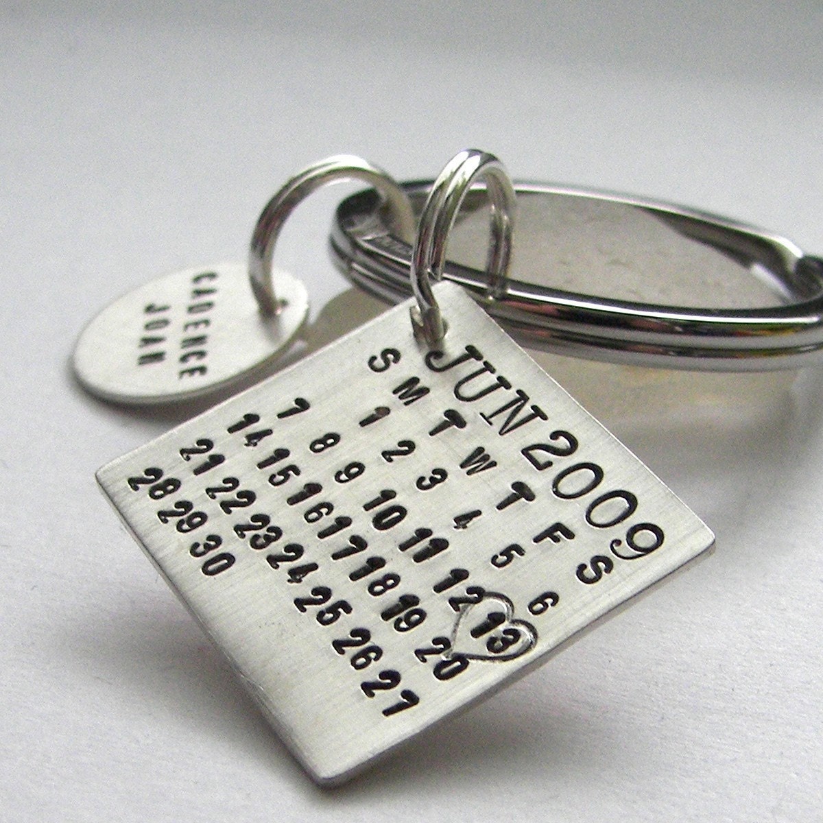 Keychain - Mark Your Calendar Keychain hand stamped and personalized sterling silver key chain with NAME CHARM