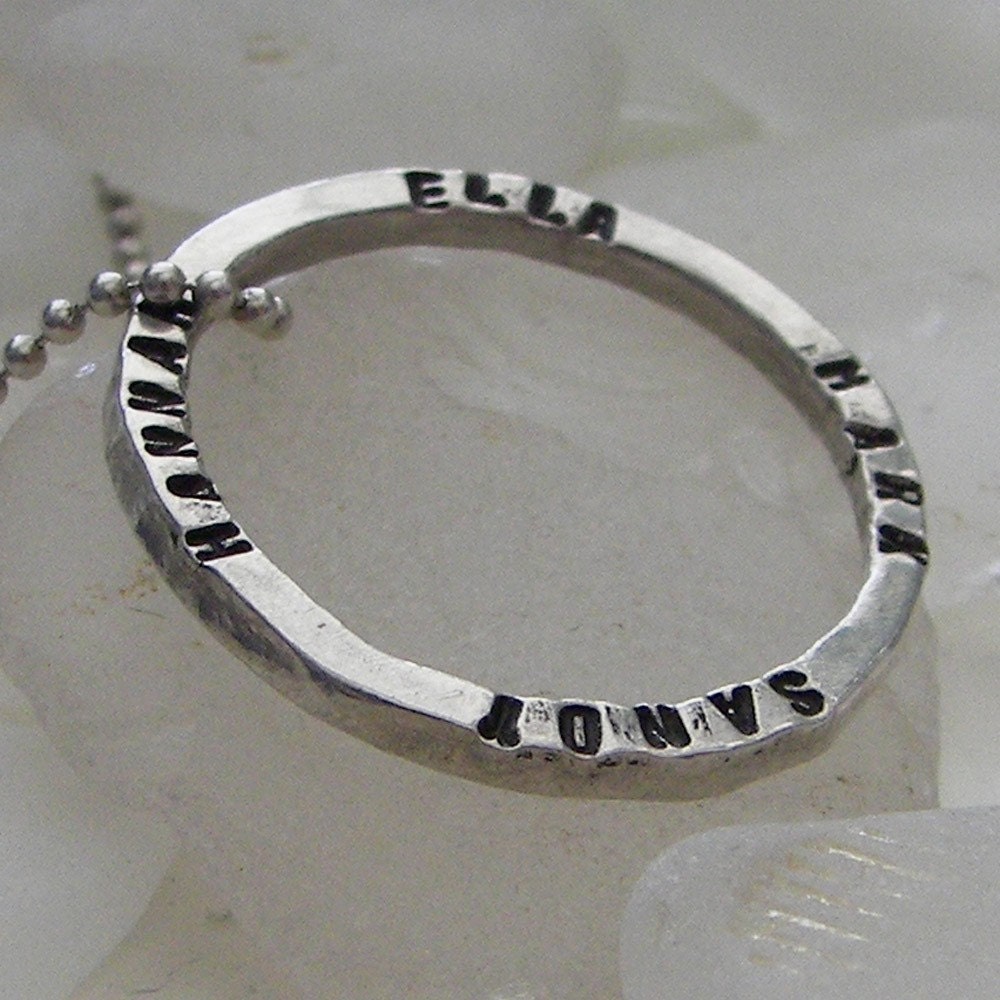 Personalized Family Circle necklace -- hand stamped fine silver