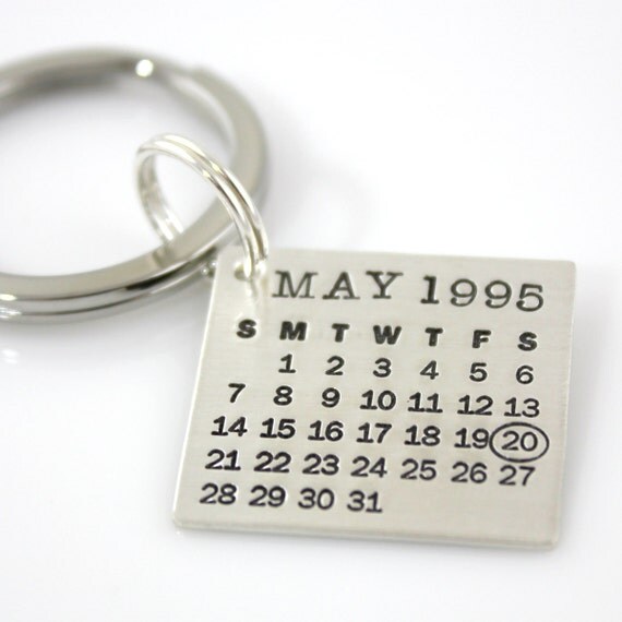 Keychain, hand stamped and personalized - Mark Your Calendar Keychain personalized sterling silver keychain - save the date