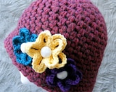 Flower Hat CROCHET PATTERN - Ladies Winter Hat in Wendy Serenity Super Chunky  with Flower - Very Easy - Includes Sizes Medium and Large