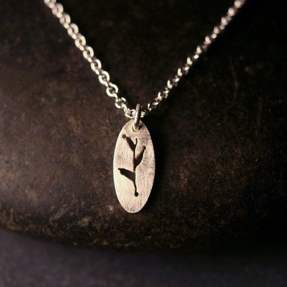 Sterling silver tiny charm leaf and branch botanical necklace