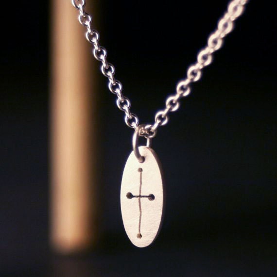 Sterling silver tiny modern cross charm necklace