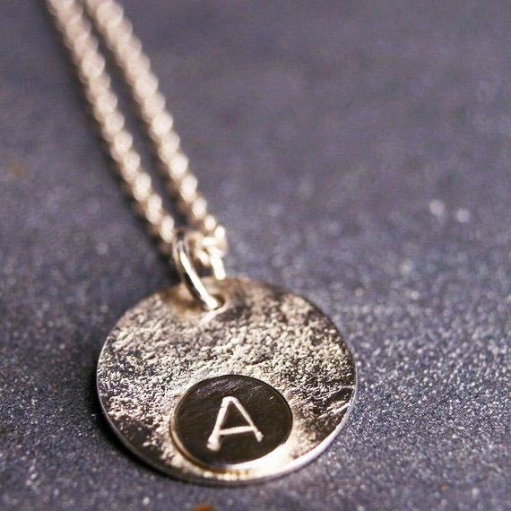 Sterling silver monogram initial personalized hammered necklace pendant