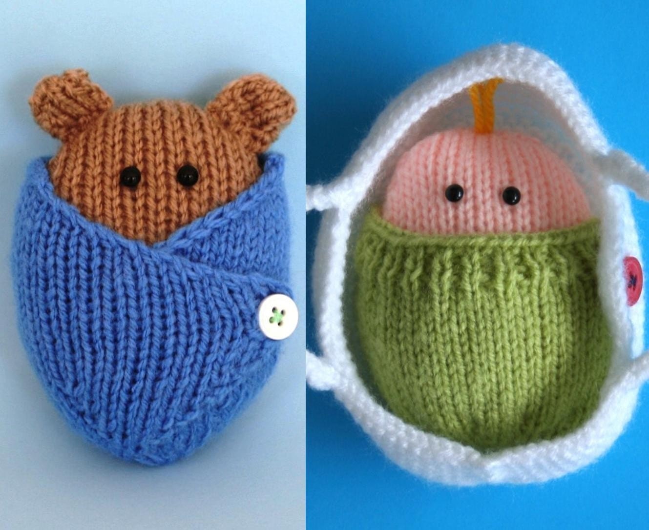 2 PATTERNS Wrapped Up Baby and Baby Bear in blanket AND basket- PDF KNITTING PATTERN