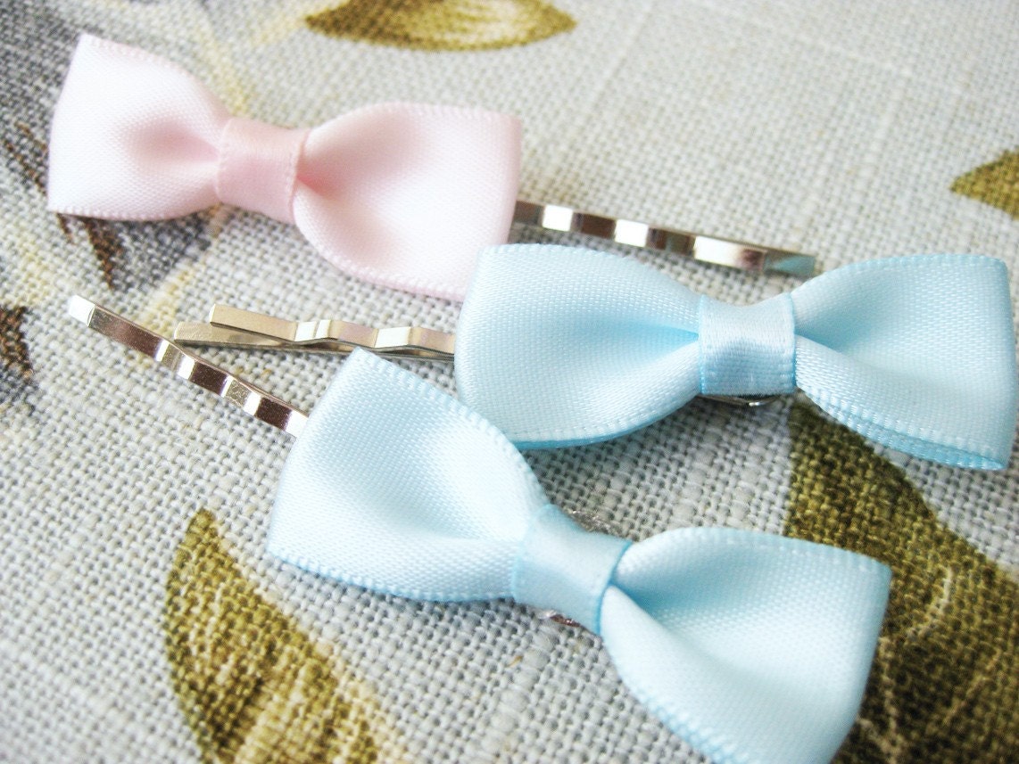 Pastel Bows Bobby Pin Set Pink and Blue