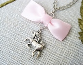 Unicorn Necklace Fairy Tale Pink Bow