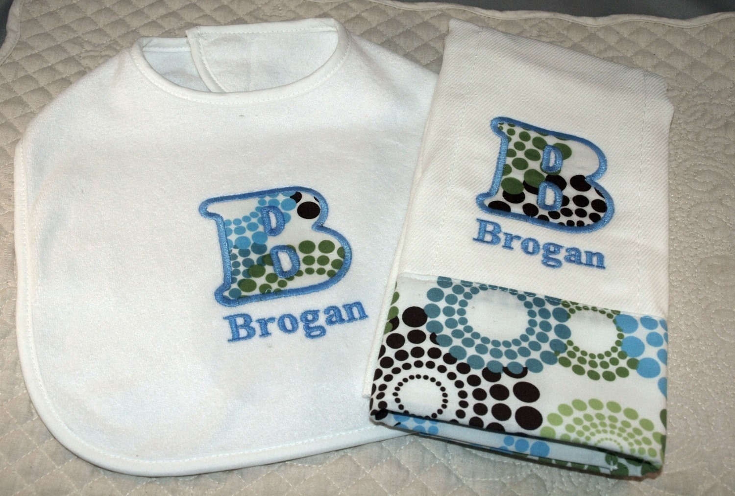 Boutique Custom Monogrammed Personalized Baby Bib and Burp Cloth