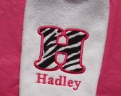 Custom Boutique Monogrammed Personalized Zebra PrintTerry Cloth Baby Bib
