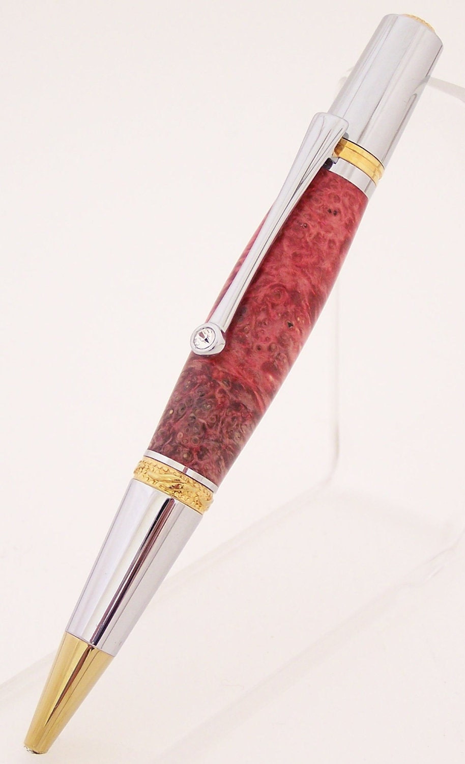 Wine Dyed Box Elder Burl Wood Majestic Ballpoint Pen (Handmade in USA) - PCwoodcraftandPens