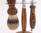 Bocote Wood 24mm Silvertip Badger Brush, Mach 3 Razor and Stand Shaving Set (Handmade in USA)