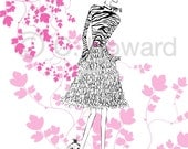 Fashion Girl Illustration............Pink, Black and White