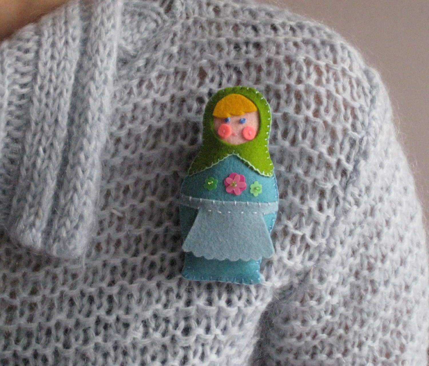 Nesting Doll Pin - Blue