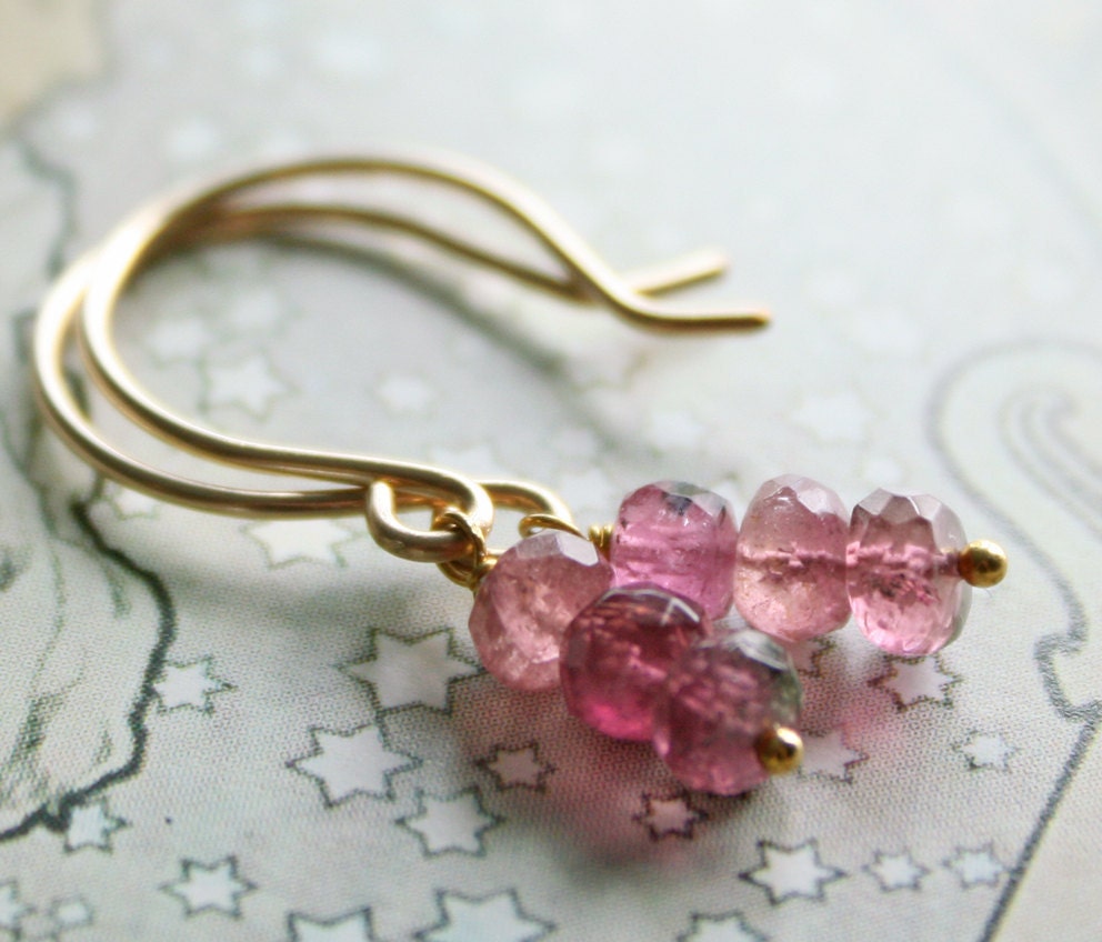 Pink Tourmaline Earrings Gold Gemstone Petite - Rosebud earrings