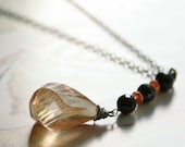 Orange and Black Necklace Sunstone Spinel Sterling Silver Oxidized Necklace Long Y shaped - All Hallows Eve