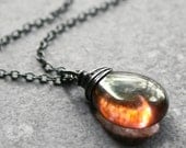 Winter Sunset Necklace Sterling Silver Rose Pink Copper Czech Glass Wire Wrapped Oxidized