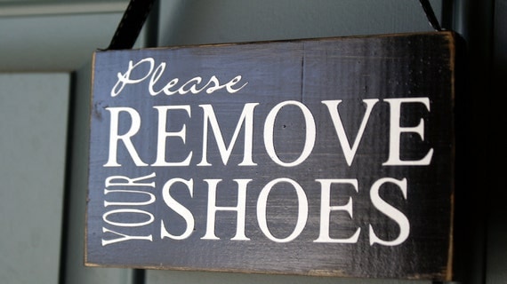 Please Remove Your Shoes door hanger - wood sign - welcome